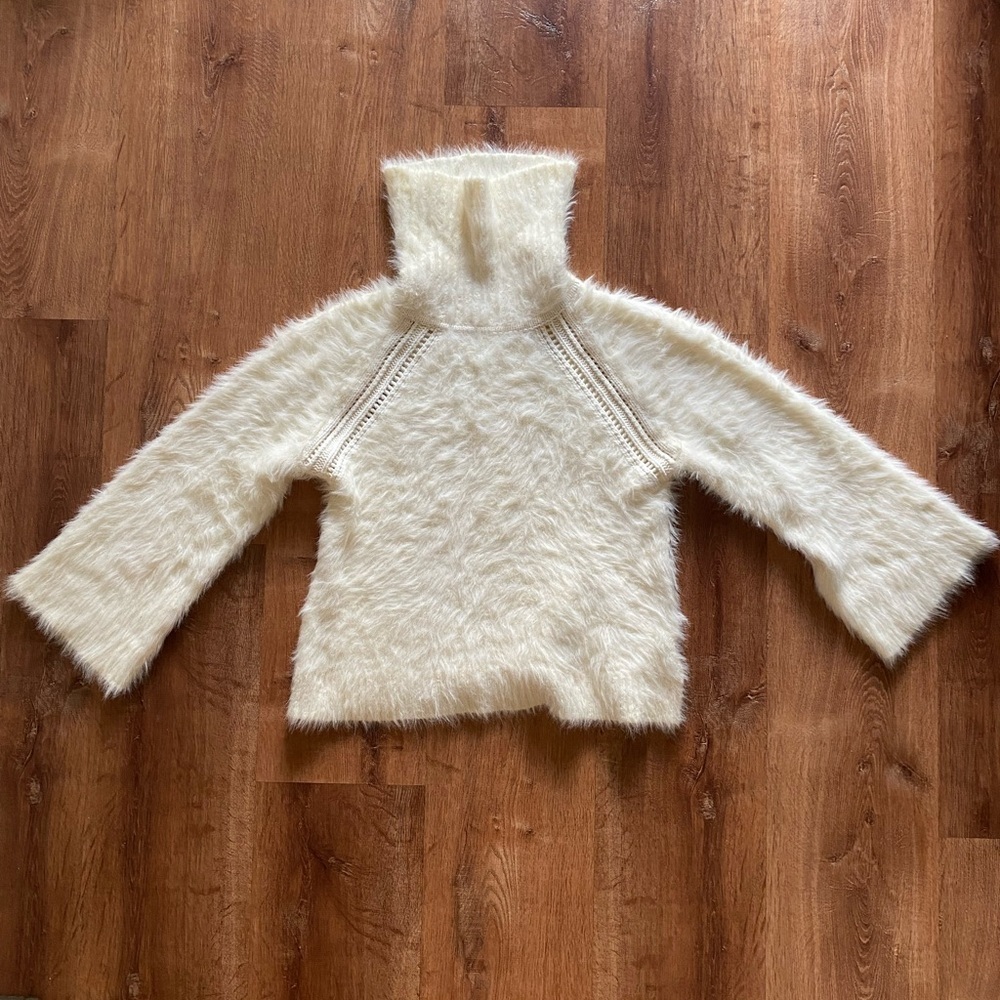 RACHEL Rachel Roy Cream Fuzzy Turtleneck Sweater